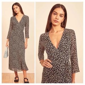 Reformation Alessandra Pearls Midi Wrap Dress Size XS
